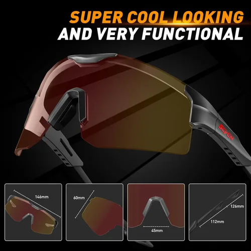 Miniatura 6 de SCVCN Gafas de ciclismo fotocromáticas para hombres y mujeres, UV400, gafas deportivas para jóvenes, a prueba de viento, para béisbol, golf, S111