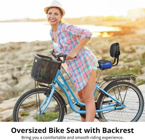 Miniatura 2 de Asiento de bicicleta con respaldo – Sillín de bicicleta de gran tamaño con soporte de espalda, asiento ancho acolchado de poliuretano