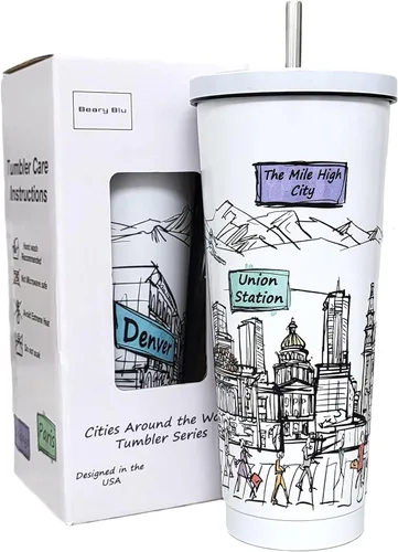 Miniatura 14 de Cities Around the World - Serie de vasos de 25 onzas – Diseñado en los Estados Unidos, vaso aislado al vacío con tapas y pajilla, taza de acero