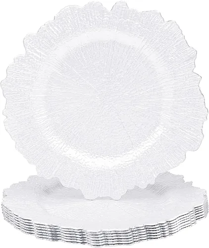 Miniatura 7 de MAONAME Juego de 8 platos base redondos negros de 13 pulgadas, bajoplatos de arrecife para platos de cena, platos base de plástico para boda