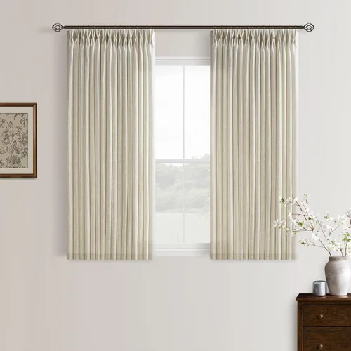 Miniatura 89 de TWODRAPES Cortinas de Lino Plisadas con Pinza Beige Blancas de 54 Pulgadas de Largo 2 Paneles para Comedor Cocina Dormitorio Plisadas Semi