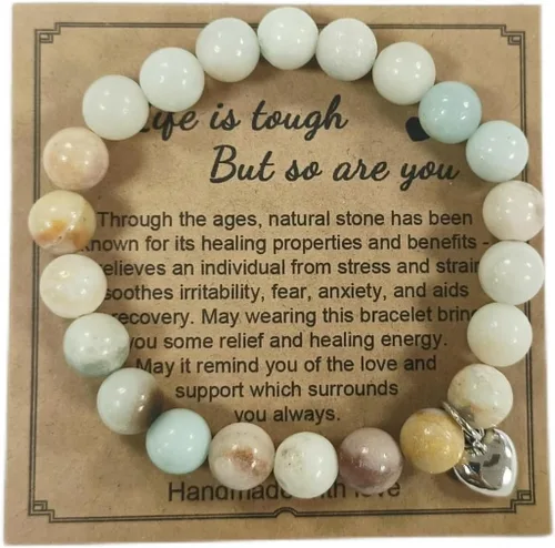 Miniatura 3 de Pingyongchang Pulsera elástica con cuentas de piedras naturales, con forma de corazón, ajustable, hecha a mano, trenzada, para mujeres, niñas
