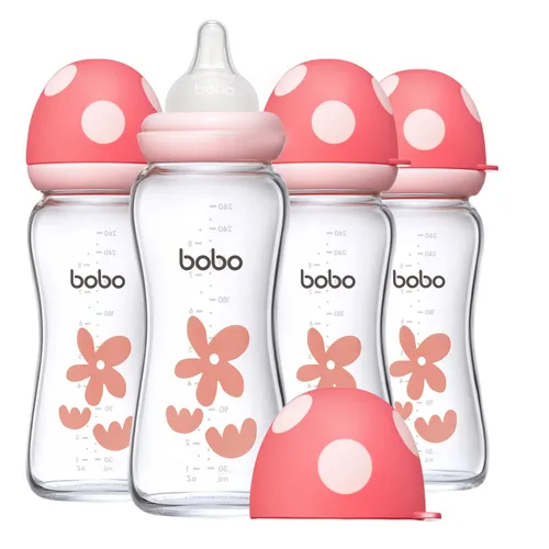 Miniatura 35 de YOHKOH Biberón de vidrio natural con pezón de flujo lento de nivel 1, biberones anticólicos para recién nacidos, botella de vidrio de cuello ancho
