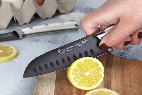 Miniatura 6 de Cangshan S+ Series 1022100 - Juego de cuchillos de iniciación Santoku de acero alemán forjado de 2 piezas con revestimiento de titanio, con vainas