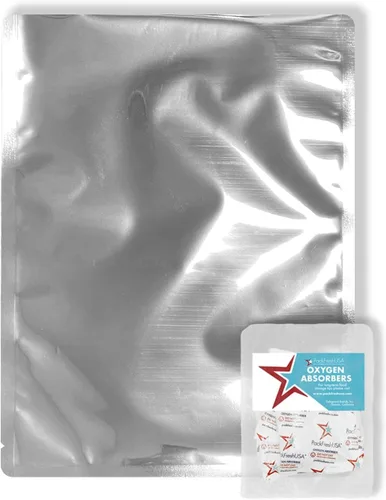 PackFreshUSA: Bolsas de Mylar auténticas de un galón (10 x 14 pulgadas) – Paquetes absorbentes de oxígeno de alta capacidad de 500 cc – Esquinas