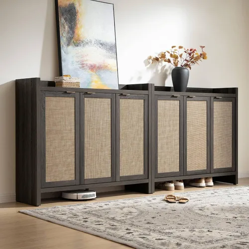 Miniatura 6 de SICOTAS Zapatero de almacenamiento de 30 pares, gabinete de ratán para entrada, gabinete grande de 6 niveles de 41" de altura, gabinete