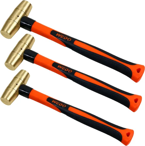 Miniatura 7 de WEDO Martillo de latón de 16 onzas, martillo de mazo de latón macizo con mango de fibra de vidrio, cabeza de doble cara, longitud de 12 pulgadas