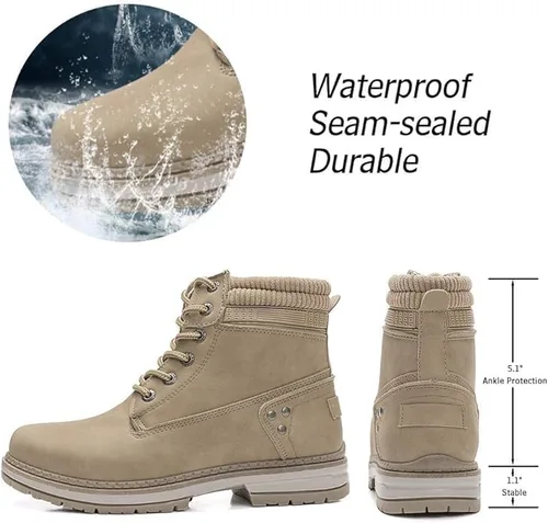 Miniatura 3 de Athlefit - Botines de combate para mujer con cordones y tacón bajo, impermeables