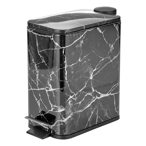 Miniatura 10 de mDesign Bote de basura rectangular de metal delgado de 1.3 galones/5 litros con pedal de paso, tapa de cierre fácil, forro removible - Papelera