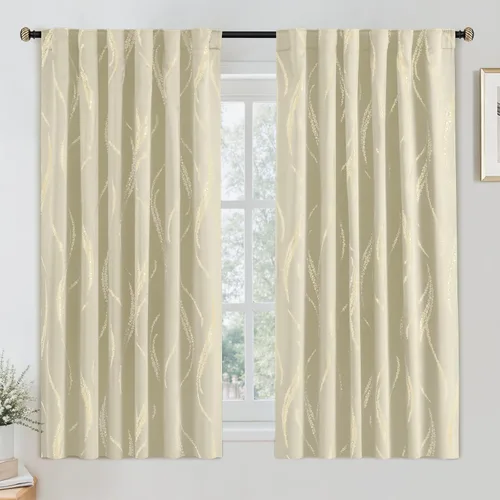 Miniatura 71 de Yakamok Cortinas opacas de 84 pulgadas de largo para sala de estar, con aislamiento térmico, patrón de líneas onduladas doradas, patrón de puntos