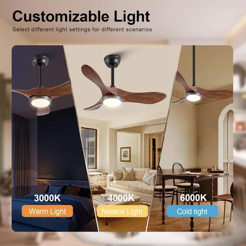 Miniatura 6 de Ventiladores de techo de madera maciza con luces, ventilador de techo moderno de 36 pulgadas con luz y control remoto, motor CC reversible, 6