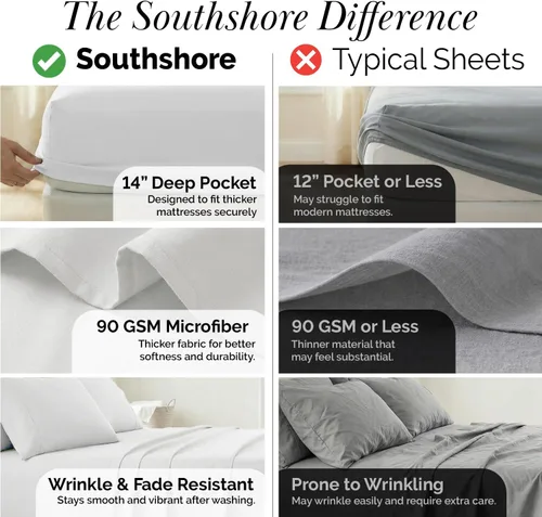Miniatura 5 de Southshore Fine Living, Inc. Juego de ropa de cama de microfibra de 4 piezas, juego de sábanas tamaño Queen, sábana bajera ajustable de 14 pulgadas