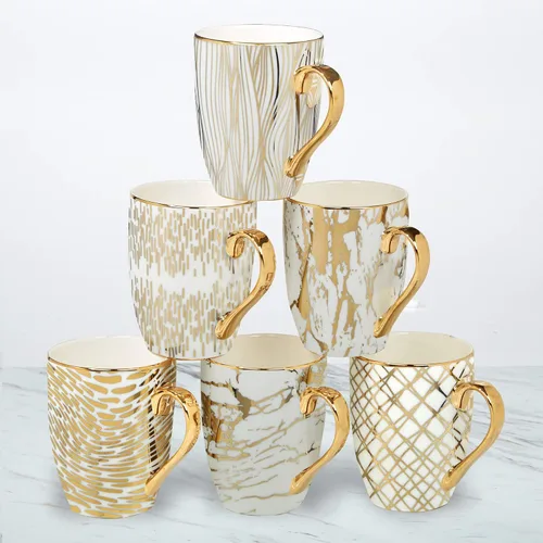 Juego de Tazas de Café y Té de Porcelana Matrix Gold – Porcelana Fina Premium con Elegante Acabado Chapado en Oro, Vajilla de Lujo para Comidas