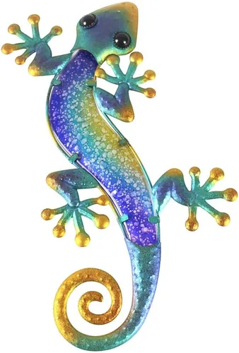 Miniatura 10 de LIFFY Arte Decorativo de Pared de Metal con Lagarto - Paquete de 2 Decoraciones de Pared de Metal de 15 Pulgadas, Escultura Colgante de Vidrio