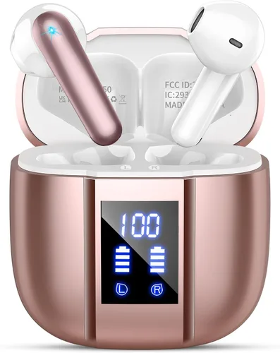 Miniatura 2 de Qecnato Auriculares inalámbricos, pantalla LED con micrófono, IP7 impermeable en auriculares, ajuste cómodo, auriculares Bluetooth para teléfono