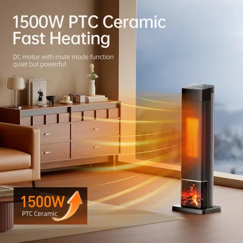 Miniatura 3 de Calentador de espacio, calentadores de cerámica PTC de 1500 W para uso en interiores con control remoto, temporizador de 24 horas, oscilación