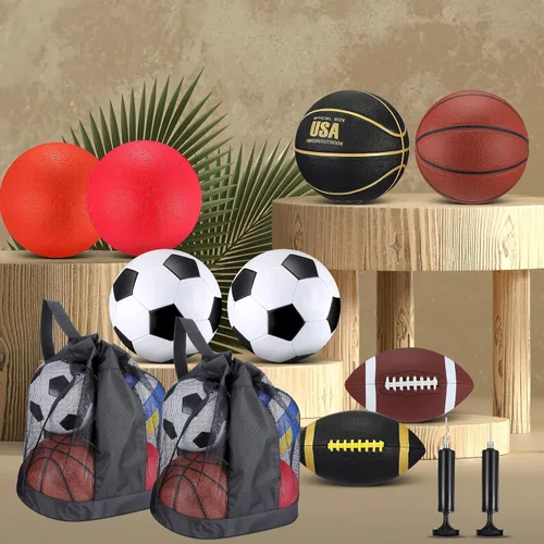 Miniatura 7 de Liliful Juego de 8 pelotas deportivas para el regreso a la escuela, tamaño oficial, fútbol, baloncesto, fútbol, patio, equipo de PE con bolsa