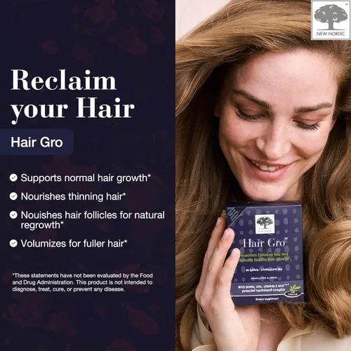Miniatura 3 de NEW NORDIC Hair GRO, Suplemento para el crecimiento del cabello, biotina y extracto de fruta de palma, tocotrienoles para un nuevo crecimiento