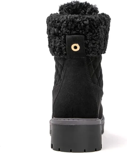 Miniatura 5 de GLOBALWIN Botas de tobillo acolchadas para mujer, botas de combate de moda, con cordones, tacón bajo, botines de piel cálida para mujer