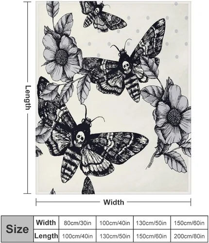 Miniatura 2 de Manta gótica de franela de polilla abstracta, mágica, bohemia, mariposa, esqueleto, luna, estrellas, manta estética para hombres, mujeres, niñas