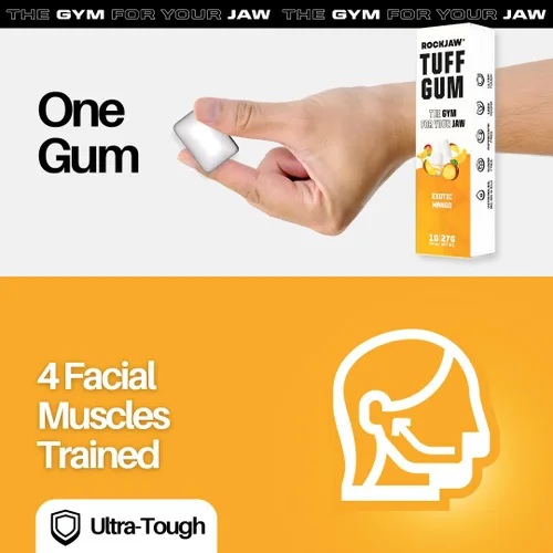 Miniatura 2 de ROCKJAW® Tuff Gum 2.0 con vitaminas B (sin tim), paquete de 10 unidades, 100% xilitol, sin aspartamo, sin azúcar (mango exótico)