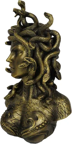Miniatura 4 de Ebros Gift Mitología griega Hermanas Gorgona Diosa Medusa con Serpientes Salvajes Pelo y Escamas Blindadas Estatua de busto de piel de 10 pulgadas