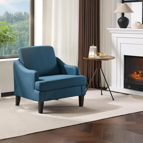 Miniatura 18 de VINGLI Juego de 2 sillas decorativas de tela de lino, sillón tapizado moderno verde, cómodo sofá, sala de estar, dormitorio, muebles para apartamento