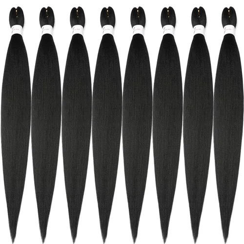 Miniatura 10 de Cabello trenzado preestirado de 24 pulgadas, 8 paquetes de extensiones de cabello sintético de fácil trenzado sintético profesional suave textura #1B