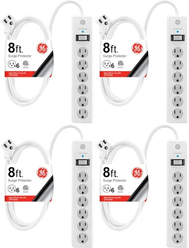 Miniatura 8 de GE - Barra multicontacto con protector de sobretensión, cable de extensión de 2.4 m, 6 tomas, 800 joules, clavija plana, cubiertas de seguridad