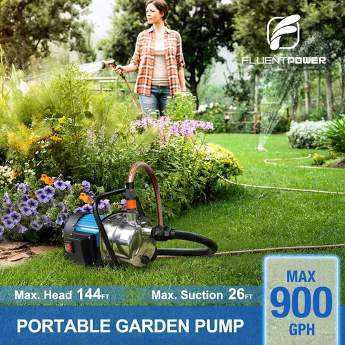 Miniatura 2 de FLUENTPOWER 1HP Bomba de transferencia de jardín portátil, bomba eléctrica de refuerzo de rociadores de 900 GPH, bomba de chorro de pozo poco