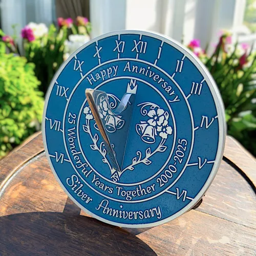 Miniatura 3 de Regalo de reloj de sol de aniversario para el 25 aniversario de boda de plata en 2025 – Decoración del hogar de metal reciclado o idea de regalo