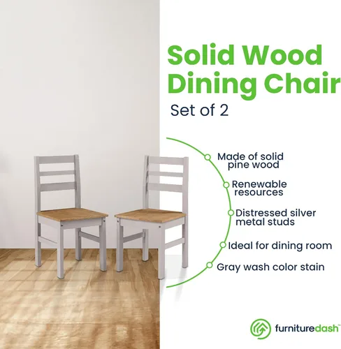 Miniatura 4 de Furniture Dash Silla de comedor de madera maciza, juego de 2, silla de cocina sin brazos de granja con respaldo de escalera, ideal para sala