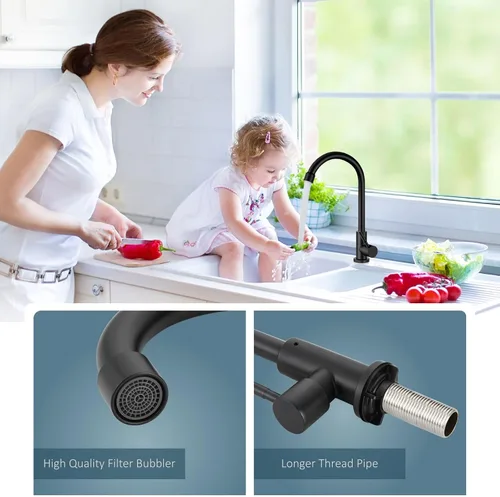 Miniatura 2 de Aolemi Agua fría solo grifo de cocina grifo negro 304 fregadero de acero inoxidable grifo de arco alto