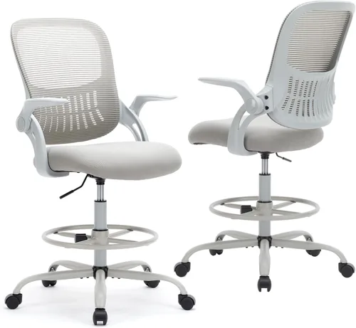 Miniatura 12 de DUMOS Silla de dibujo para escritorio de pie, altura de mostrador ajustable, brazos abatibles, ergonómicas de malla con respaldo medio, giratorias