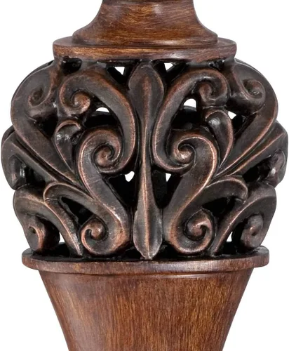 Miniatura 5 de Regency Hill Exeter Lámparas de Mesa de Estilo Tradicional 30" de Alto Juego de Tamaño Completo de 2 Bronce Madera Tallada Hoja Crema Pantalla