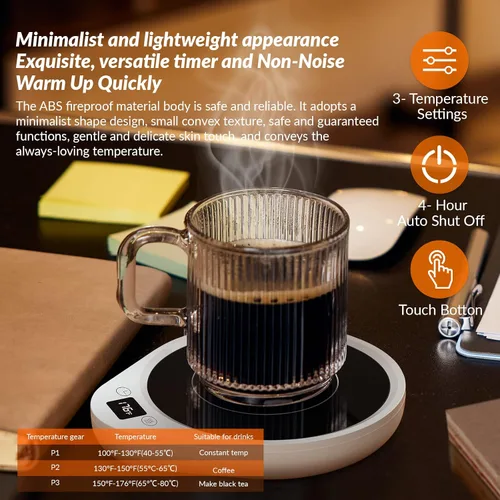 Miniatura 3 de Calentador de tazas, calentador de café mejorado y calentador de tazas para escritorio con 3 configuraciones de temperatura, calentador de taza