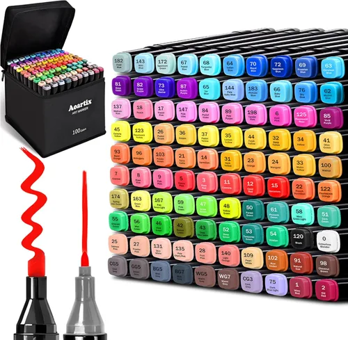 Marcadores a base de alcohol, juego de 100 colores de marcadores permanentes para dibujo artístico, suministros para colorear para niños y adultos,