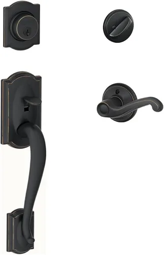 Miniatura 24 de Schlage F60 V CAM 716 ACC - Juego de manijas para puerta de entrada con manija Accent, diseño Camelot, cerradura de entrada con llave de lado único