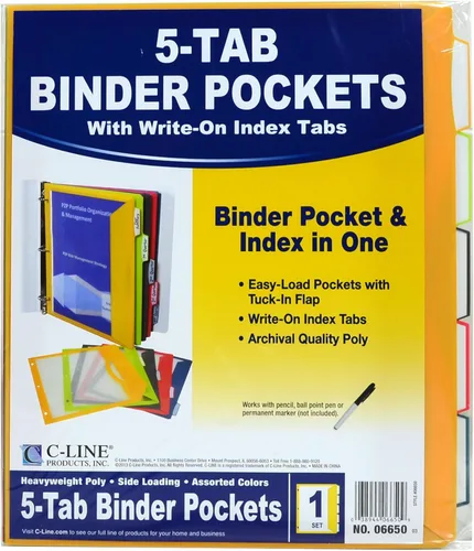 Miniatura 4 de C-Line Bolsillos para carpetas de 5 pestañas con pestañas de índice para escribir, colores surtidos, 8.5 x 11 pulgadas, 5 bolsillos por juego