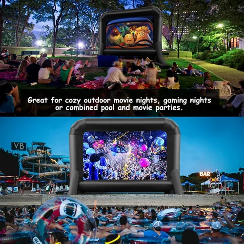 Miniatura 7 de Pantalla de cine inflable de 14 pies, pantalla de proyector al aire libre para exteriores, patio trasero, noche de cine, fácil instalación, pantalla