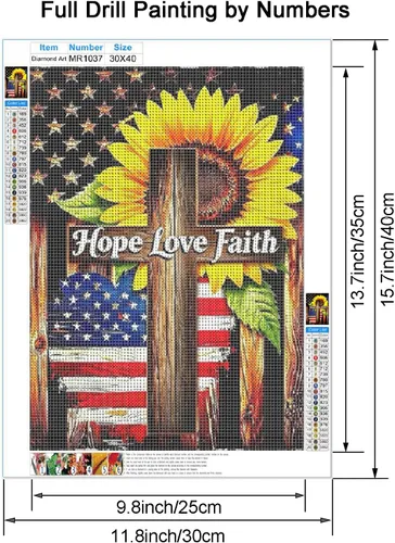 Miniatura 2 de Maripabon Sunflowers Diamond Art Painting Kits for Adults, National Flag Cross 5D Diamond Art Kits DIY Full Drill Round Gem Crystal Art Crafts for