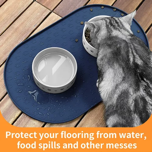 Miniatura 8 de KPWACD Alfombrilla de alimentación para mascotas para perros y gatos, alfombrilla de silicona antideslizante impermeable para perros, bandeja