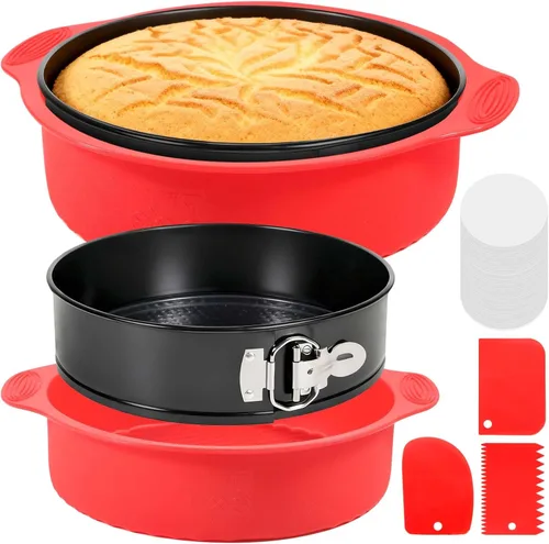Miniatura 10 de MASSUGAR Molde desmontable de 4, 7 y 9 pulgadas, sartén antiadherente a prueba de fugas, moldes de primavera para tartas de queso, moldes redondos