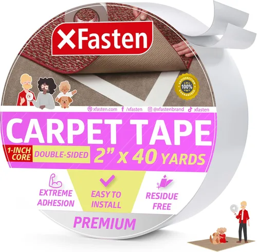 Miniatura 13 de XFasten Cinta para alfombras para suelos de madera dura, 2 x 10 yardas, sin residuos, cinta de alfombra fuerte de doble cara, cinta adhesiva