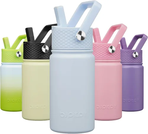 BJPKPK Botella de agua aislada con tapa con pajilla, bonitas botellas de agua de 15 onzas, termo de metal de acero inoxidable, vasos reutilizables