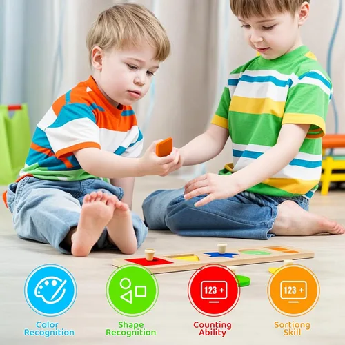 Miniatura 6 de Primer Rompecabezas de Formas de Madera con Perillas Jumbo para Niños Pequeños de 1-3, Juguetes de Rompecabezas Montessori para Niños de 1-2 Años