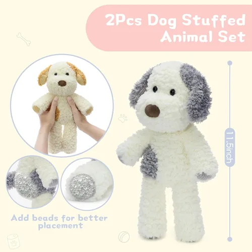 Miniatura 4 de MorisMos Juego de 2 peluches para perros, juego de juguetes de peluche para cachorros de 11.8 pulgadas, peluches suaves de perro gris y amarillo