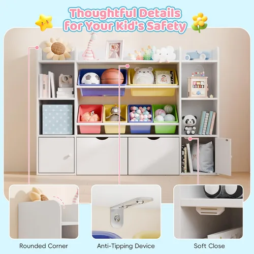 Miniatura 6 de Xilingol Organizador de Almacenamiento de Juguetes para Niños con 6 Cajones Desmontables, Organizador de Juguetes de 4 Niveles con 6 Compartimentos