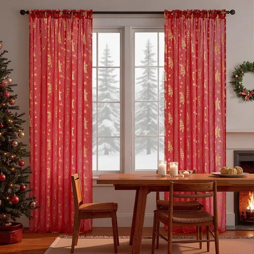 Miniatura 7 de Topfinel - Cortinas transparentes de Navidad de 63 pulgadas de largo para sala de estar, juego de 2 paneles, cortinas con bolsillo para cortinero