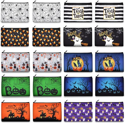 Reginary 20 bolsas de cosméticos de Halloween, bolsas de regalo para niños, niñas y mujeres, organizador de artículos de tocador con patrón de